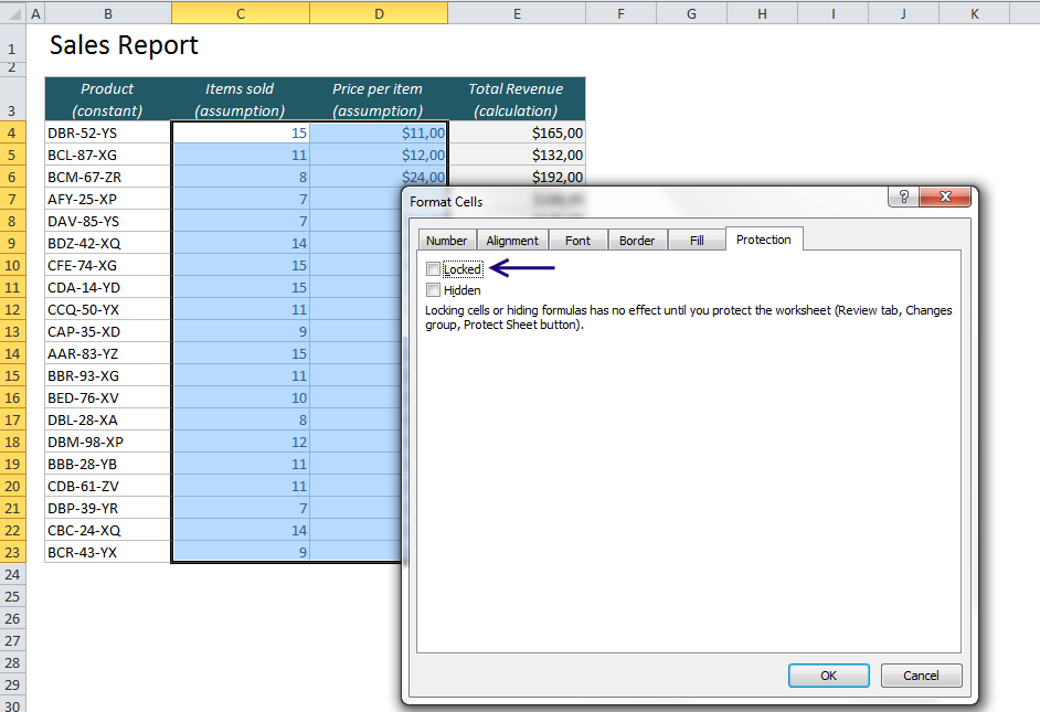 excel how to protect cells from editing